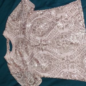 XS Eva Mendez dusty rose Sequin blouse